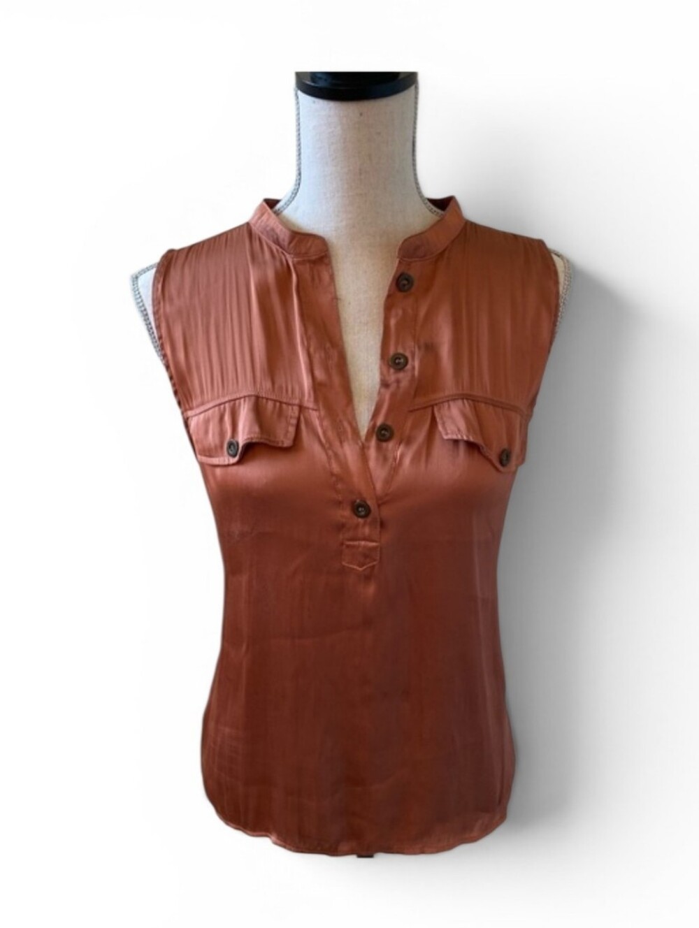 H&M Button-Front Sleeveless Blouse - Dusty Pink
